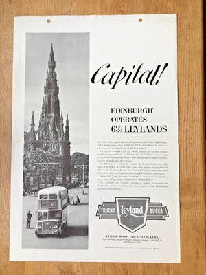 LEYLAND TRUCKS & BUSSE DOPPELSEITIGES Poster Broschüre EDINBURGH MAI 1961