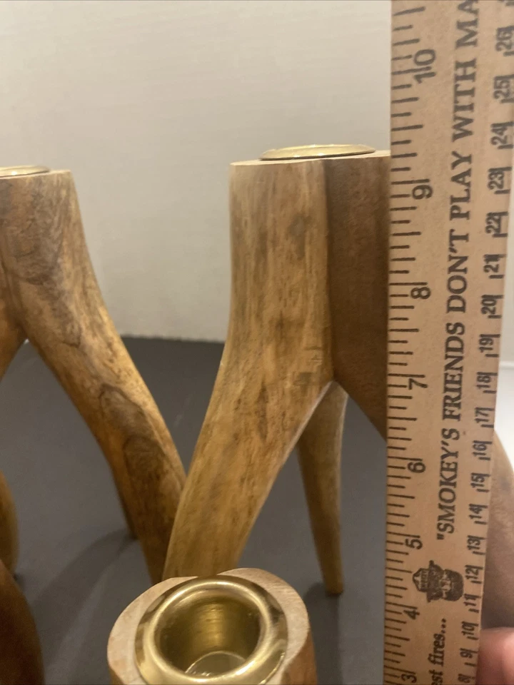 Lote de 5 candelabros de madera tallada con aspecto de asta Mc Foto 4 de 4