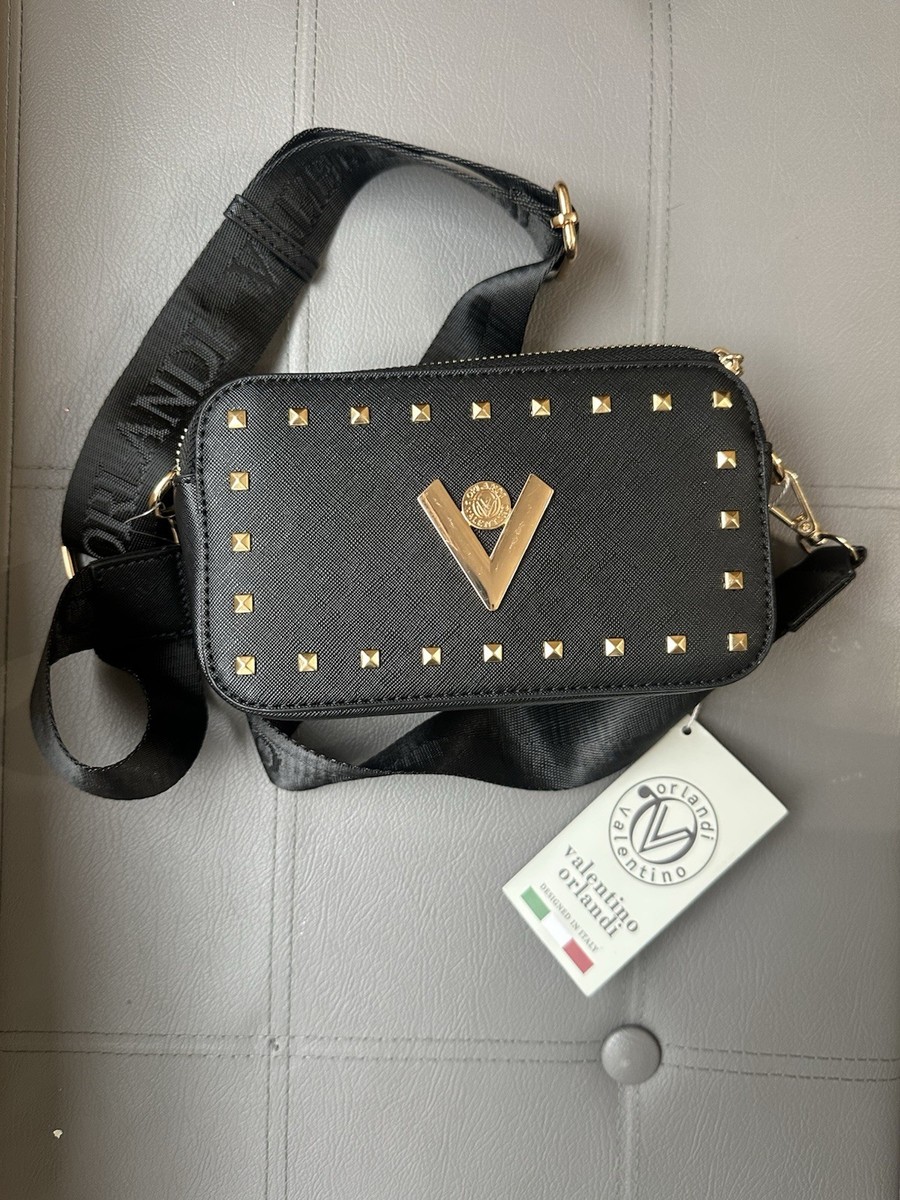 Valentino Orlandi Black Patent Leather Crossbody Camera Bag W/Gold 
