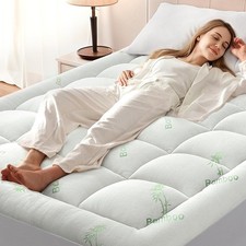 Memory Foam Mattress Topper Queen Cooling Bamboo Pillow Top for Back Pain Relief