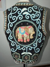 Vintage Carol Horn Workshop Hand Embroidered and Sequined Elephant Vest