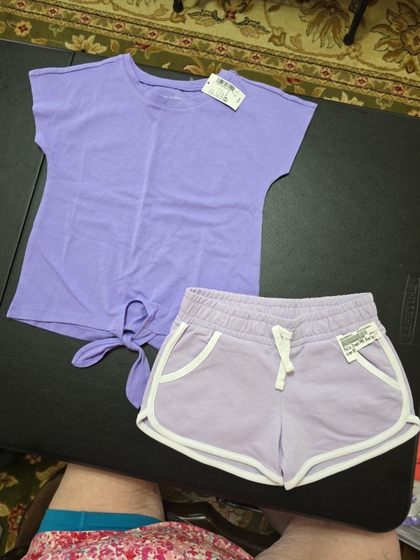 Girls Sz 5-6  Purple Tie Bottoming Tshirt And Matching Athletic Shorts With Tags