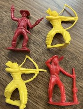 Lot of 4 Vintage 1960s Tim Mee Plastic Cowboys Indian Figures Approx. 3"