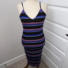 Express Stripe Print Ribbed Midi Bodycon Dress Size M