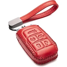 Genuine Leather Keyless Entry Remote Control Smart Key Case Cover with Red