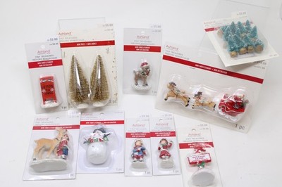 Ashland Tiny Treasures Christmas Miniatures Lot 10 Santa Sleigh Snowman Trees