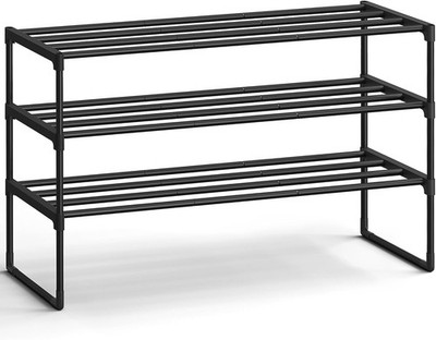 SONGMICS Shoe Rack, 3-Tier Shoe Organizer, Metal Storage Shelf, Upright or