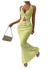 Women's Two Piece Outfits Twist Front Halter Cami Tops and Skirt Summer Set S...