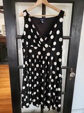 Chaps Black&WhiteCocktail Polka DotsVNeck Sleeveless Dress Knee Length Sz XL