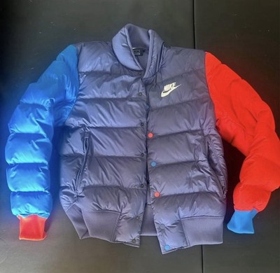 Nike Men s Colorblock Down Puffer Jacket Stand-Up Collar Gray/Blue/Red S