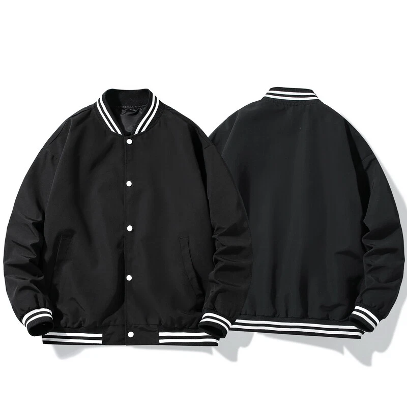 Unisex College Bomber Varsity Jacket White Black Baseball Oversize Windbreaker