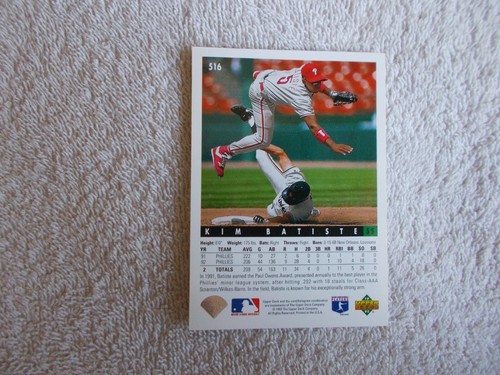 Upper Deck MLB 1993 "KIM BATISTE" #516 Philadelphia Phillies Trading Card n31 - Picture 2 of 2
