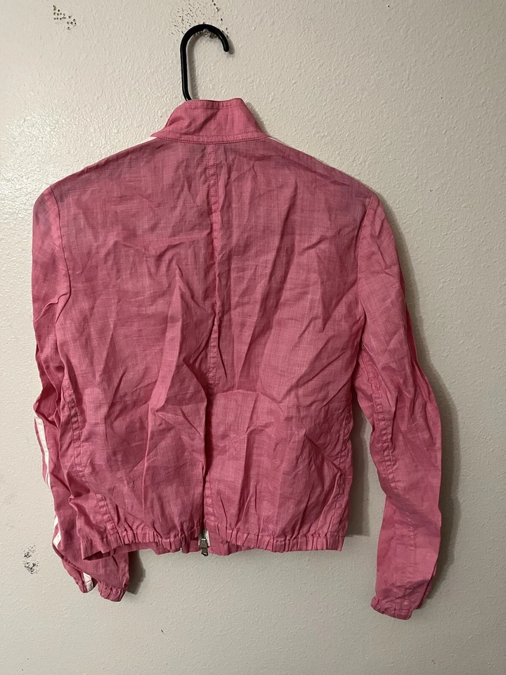 Jaqueta DKNY Donna Karan Nova York Vintage Retrô Rosa Quebra-Vento Linho Tamanho 6 - Imagem 3 de 4