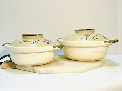 Japanese Handcrafted 2-Piece Donabe Clay Cooking Pots Cherry Blossom Banko Ware