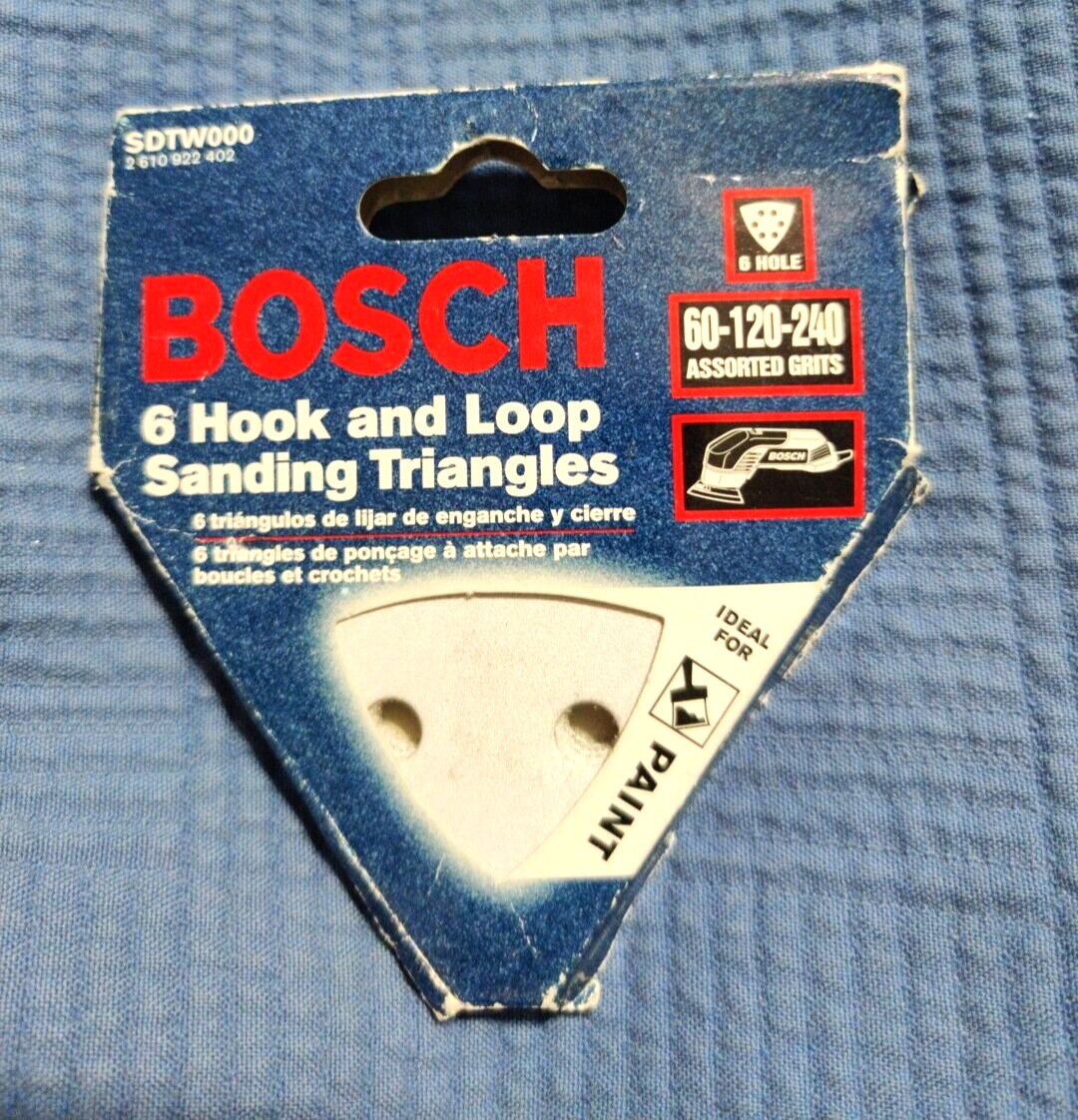 Bosch SDTW000 6 Hook and Loop Sanding Triangles 60-120-240 Grits New