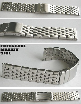 MASSIV EDELSTAHLUHRENARMBAND 7-Reihig PILOTBAND HOCHGLANZPOLIERT 18, 20, 22 mm