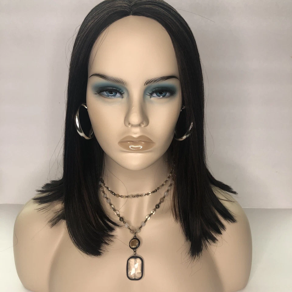 "Peluca sintética Bob mediana parte media 1B/30 NEGRO MARRÓN Highlights VENDEDOR DE EE. UU. Foto 2 de 4