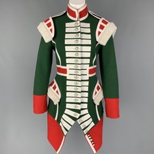 Burberry Fall 2017 Size 8 Green Red Shearling Trim Wool Ceremonial Coat