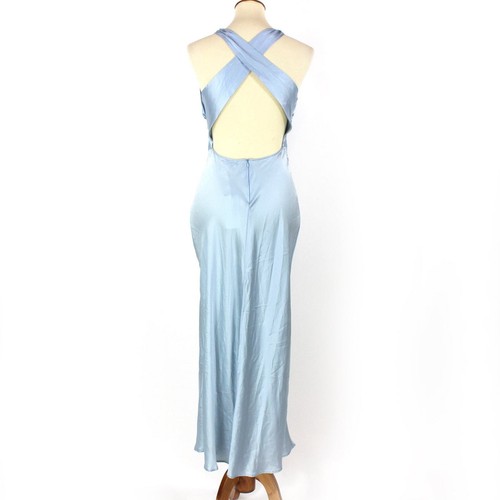 Vestido Reformation Horizon Azul Claro Casette Seda 8 NUEVO Capucha Cuello Midi Formal - Imagen 5 de 7