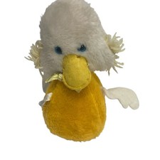 Vintage Eden Duck Rattle inside Stuffed Animal Plush Bow 9" Yellow White READ