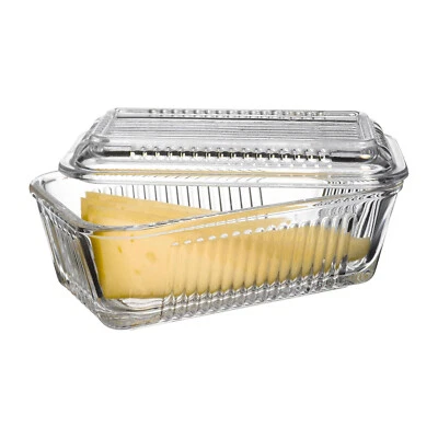 Pasabahce Clear Transparent Glass Serving Butter Dish Holder Tray with Top Lid