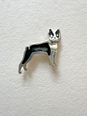 Vintage AJ Harvey Boston Terrier Sterling Pin   Sassy and Classy