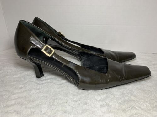 Escada Womens 38 Us 7.5 Vintage Patent Leather Dark Green Strap Pumps Heels. - Picture 3 of 8