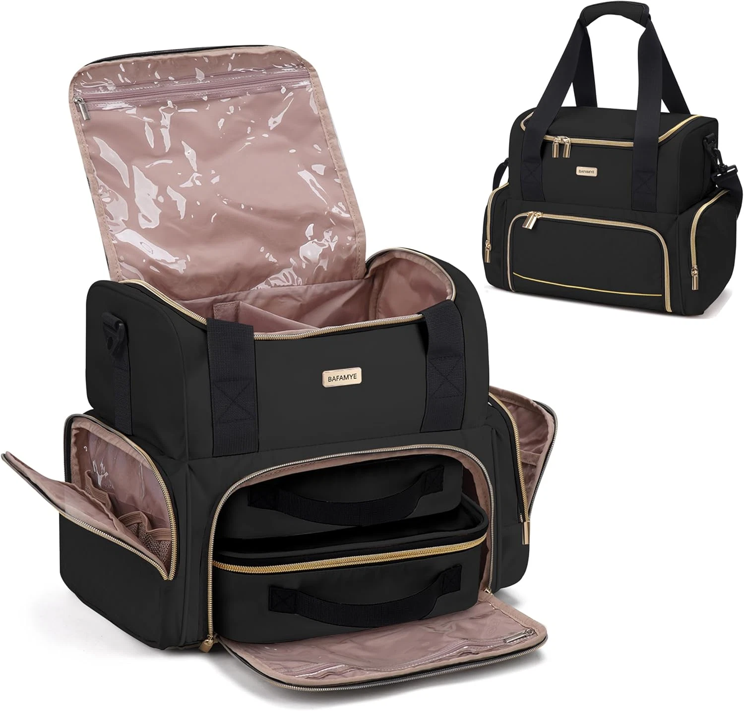 Double Layer Travel Makeup Bag with 2 Removable Cases for Women