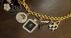 Fun fashion black & white bracelt gold tone with 9 charms high heels, purse, hat — photo 6