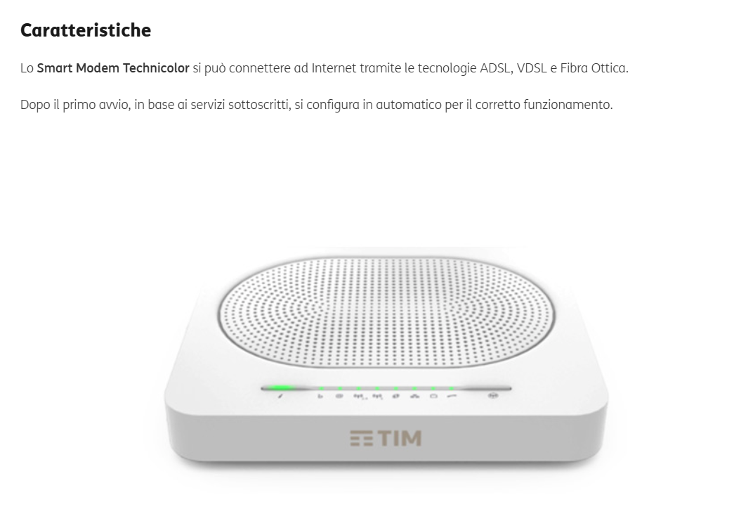 TIM Smart Modem Technicolor - Bianco senza alimentatore