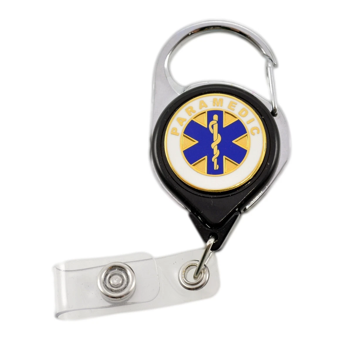 Paramedic Carabiner Nurse Medical Retractable Badge Reel ID Holder Key-Bak  Black