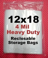5 Reclosable Storage Bags 12''x 18'' EXTRA THICK 4 MIL Zip-Top Bags 12x18