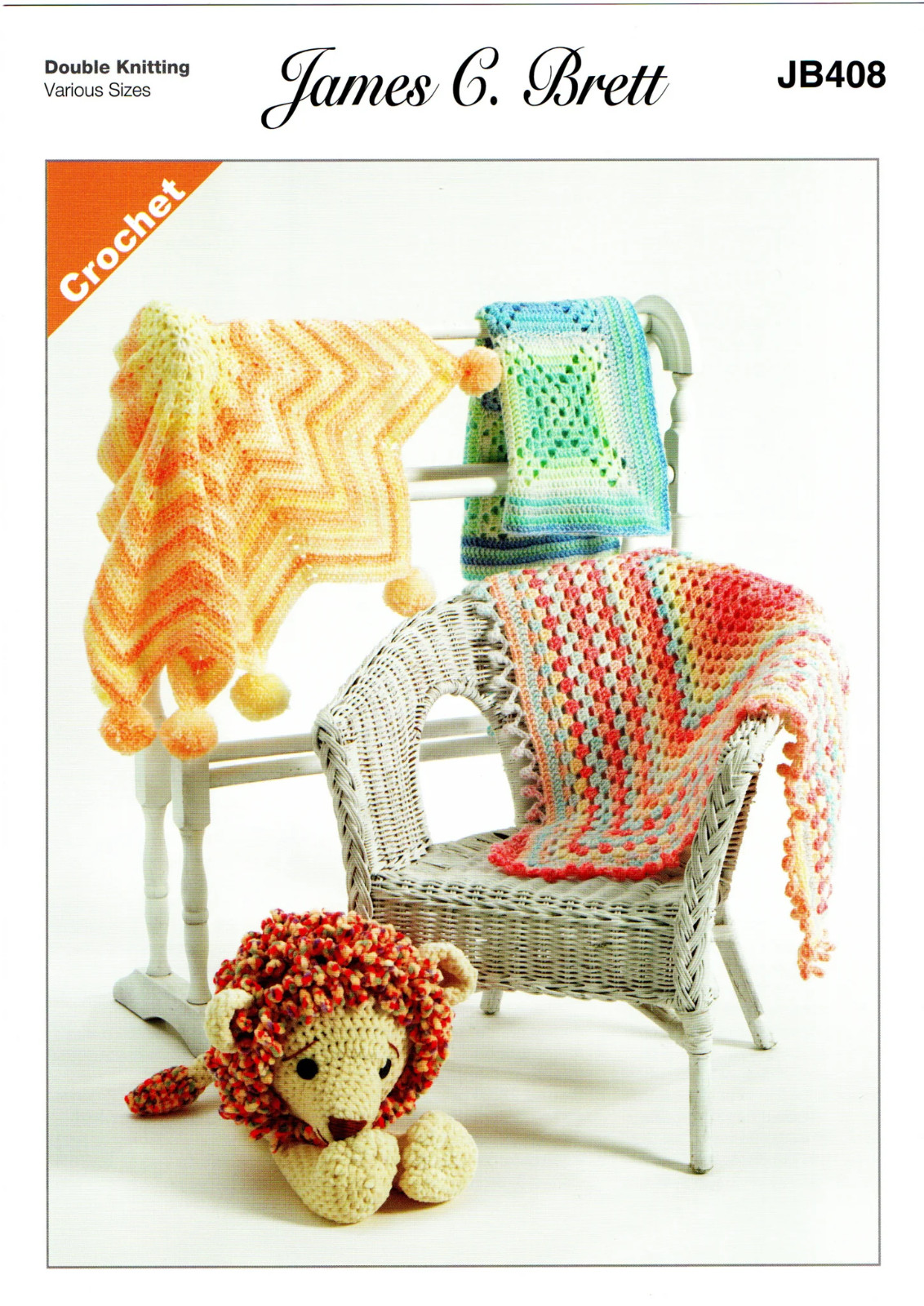 JB408 James C Brett Crochet Pattern Original Paper Leaflet DK Blankets