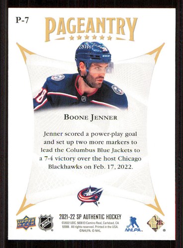 2021-22 SP Authentic Pageantry #P7 Boone Jenner - Picture 2 of 2