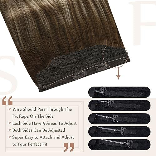 Fshine Fishing Line Hair Extensions 18 Inch Brown Balayage to Brown Mix