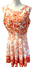 J Taylor Fit  Flare Dress Size 16 WHITE With Florals Pink And Orange Sleeveless
