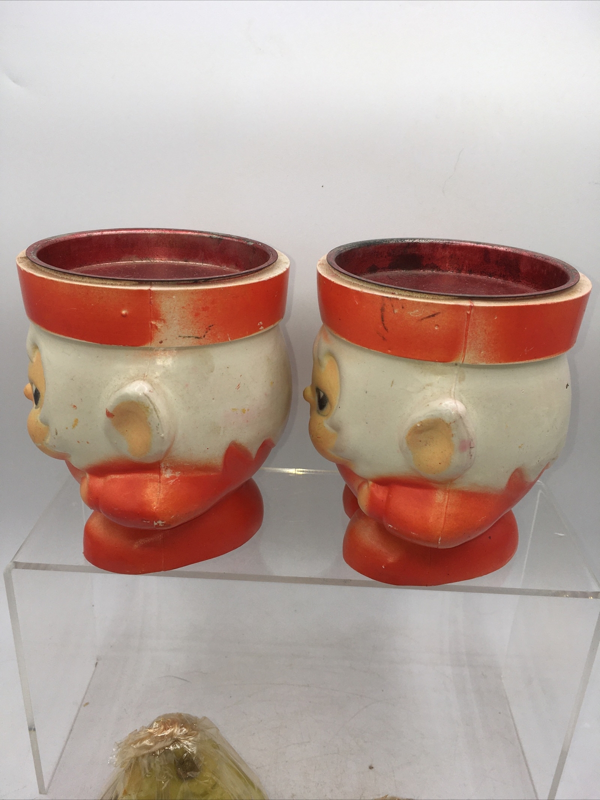 Vtg Kitschy Christmas Tree Elf Candle Holder Plastic Metal 7.5x4.5” Hong Kong