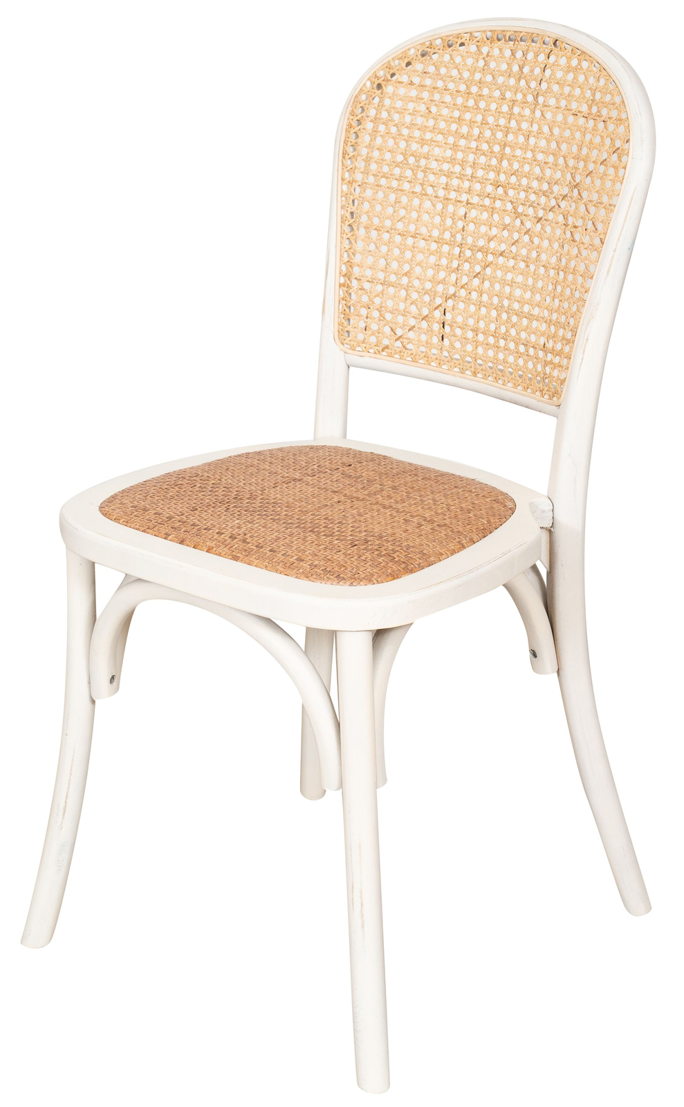 Sedia Thonet in massello di frassino e seduta rattan finitura bianca anticata