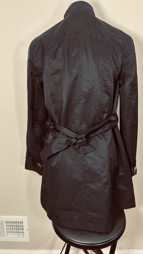Old Navy Medium Fall Rain Trench Black Coat Slim Military Utility Hidden Buttons - Picture 2 of 7