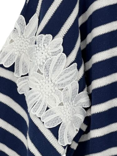 Lane Bryant Pullover Übergröße 26/28 blau weiß gestreift L/S Ärmel Blumen Spitze - Bild 4 von 15