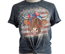 American Highland Cow Custom Bleached T-Shirt