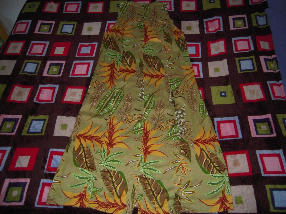 VTG SPA MULTICOLOR 100% RAYON BUTTON-DOWN SLEEVELESS A-LINE DRESS