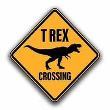 T Rex Crossing Sticker Tyrannosaurus Rex Dinosaur 2pack Vinyl Decal 4x4Inch Car
