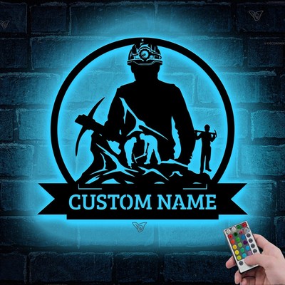 Custom Coal Mining LED Metal Sign, Miner Name, Birthday, Housewarming Gift