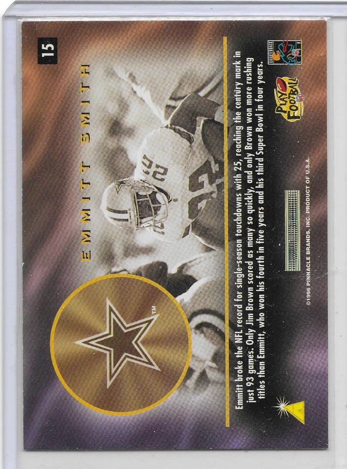 1996 EMMITT SMITH Pinnacle Mint Collection Bronze  #15 SHARP CARD HOF Cowboys - Image 2 of 2