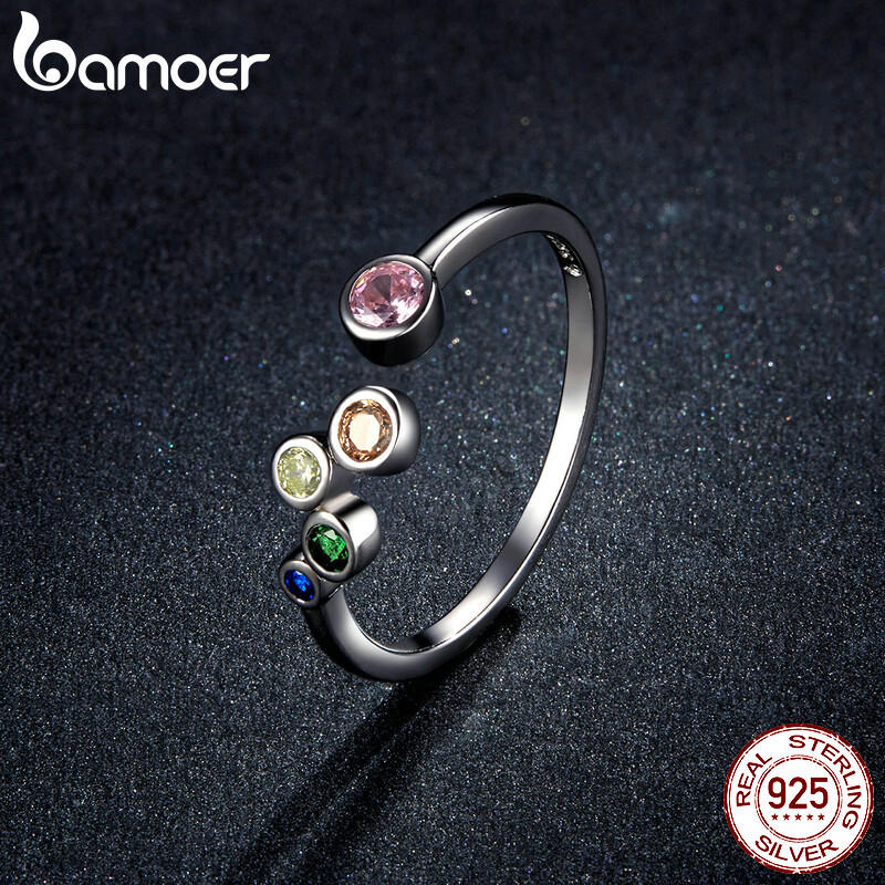 BAMOER S925 Sterling silver Stone Finger Ring With CZ For Women Wedding