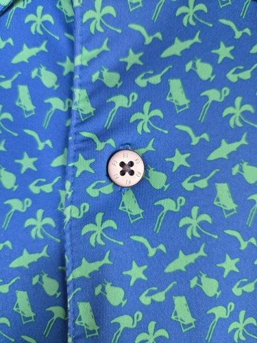 FOOTJOY Tropical Flamingo Shark Cocktail Mens Polo Shirt Size XL Athletic Fit - Picture 11 of 13