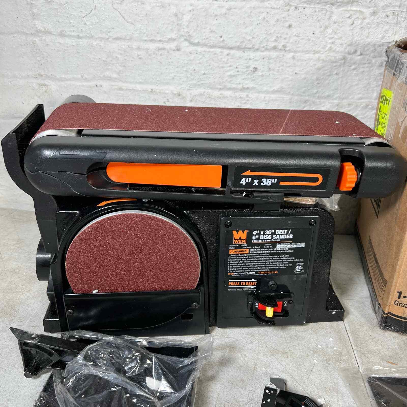 WEN 4.3A Corded 4in x 36in Belt & 6in Disc Sander w Iron Base, DAMAGED, 6502T eBay
