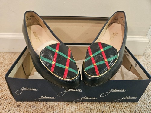 Vintage Johansen NAVY GREEN RED GOLD HOLIDAY LOAFER Shoes Size 7.5 WITH BOX - Picture 4 of 13