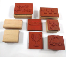 Stampin Up Happy Birthday Car Crayon Trophy Lot Of 6 Various Wood Stamps